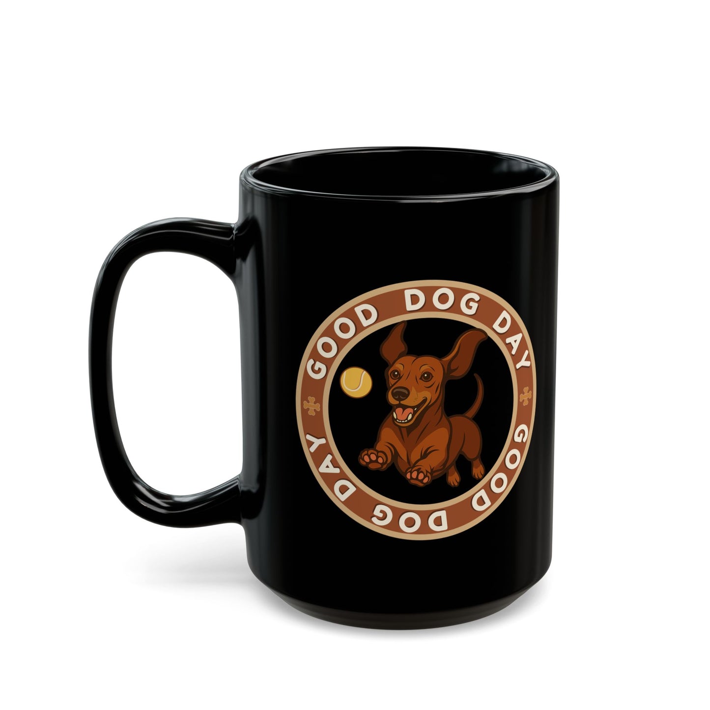 Good Dog Day Dachshund Black Mug – Deep Brown & Caramel