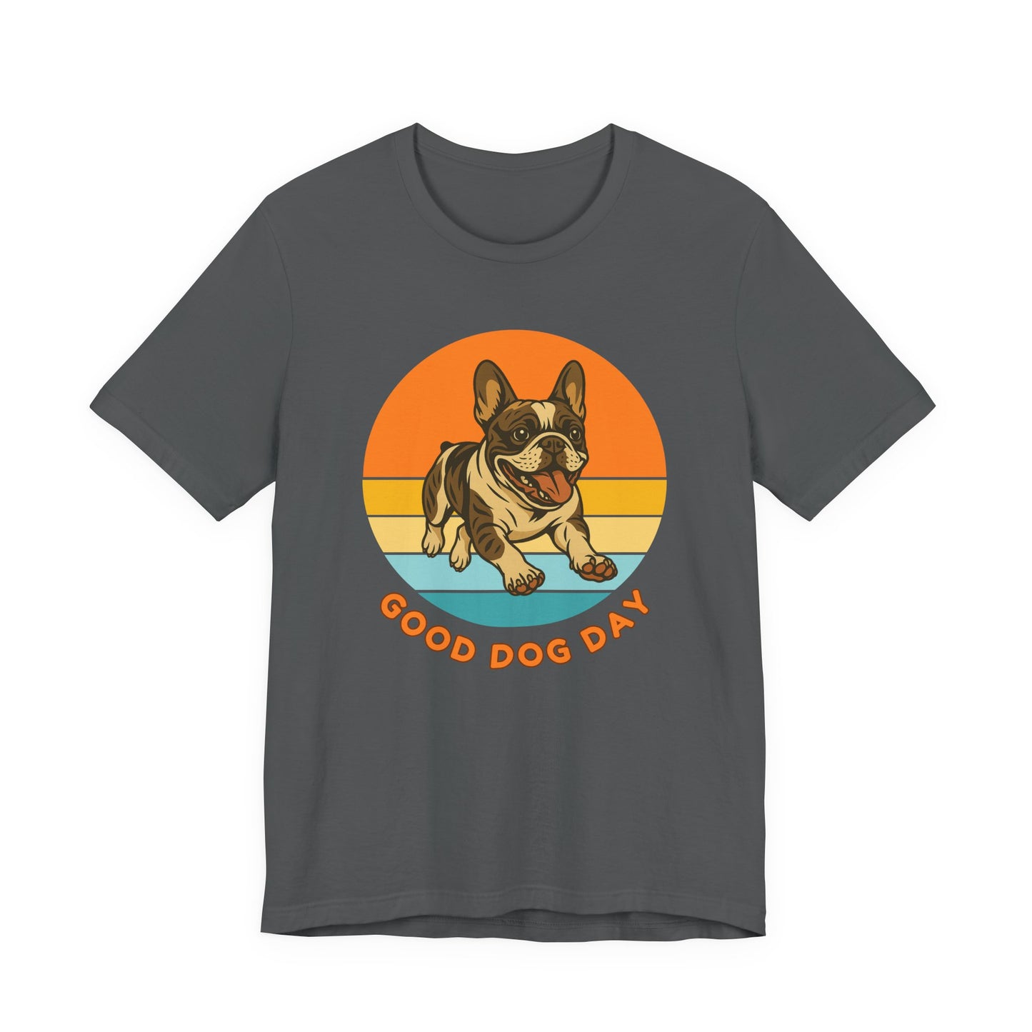 Good Dog Day French Bulldog Shirt – Cream & Charcoal Retro Sunrise