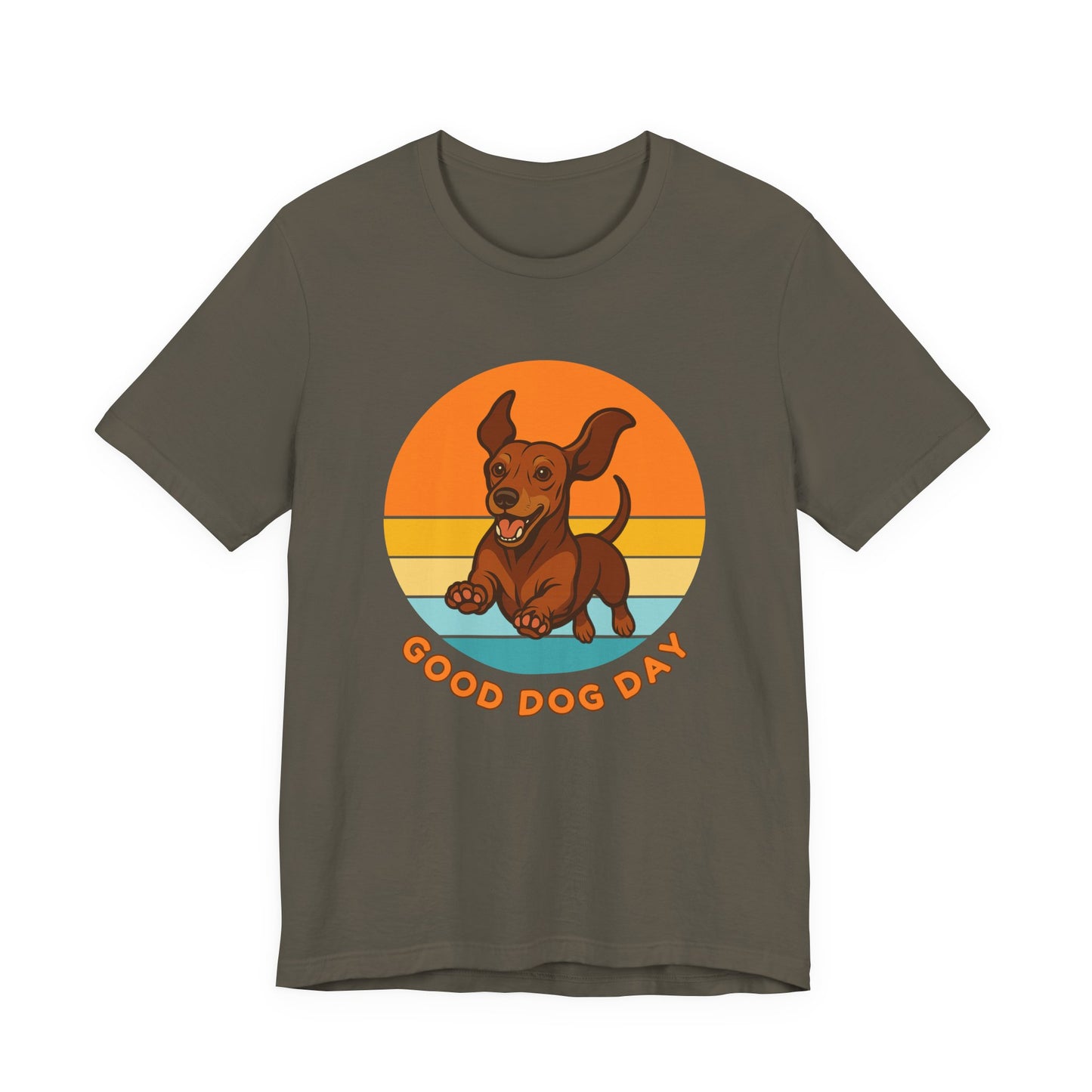 Good Dog Day Dachshund Shirt – Deep Brown & Caramel – Retro Sunset