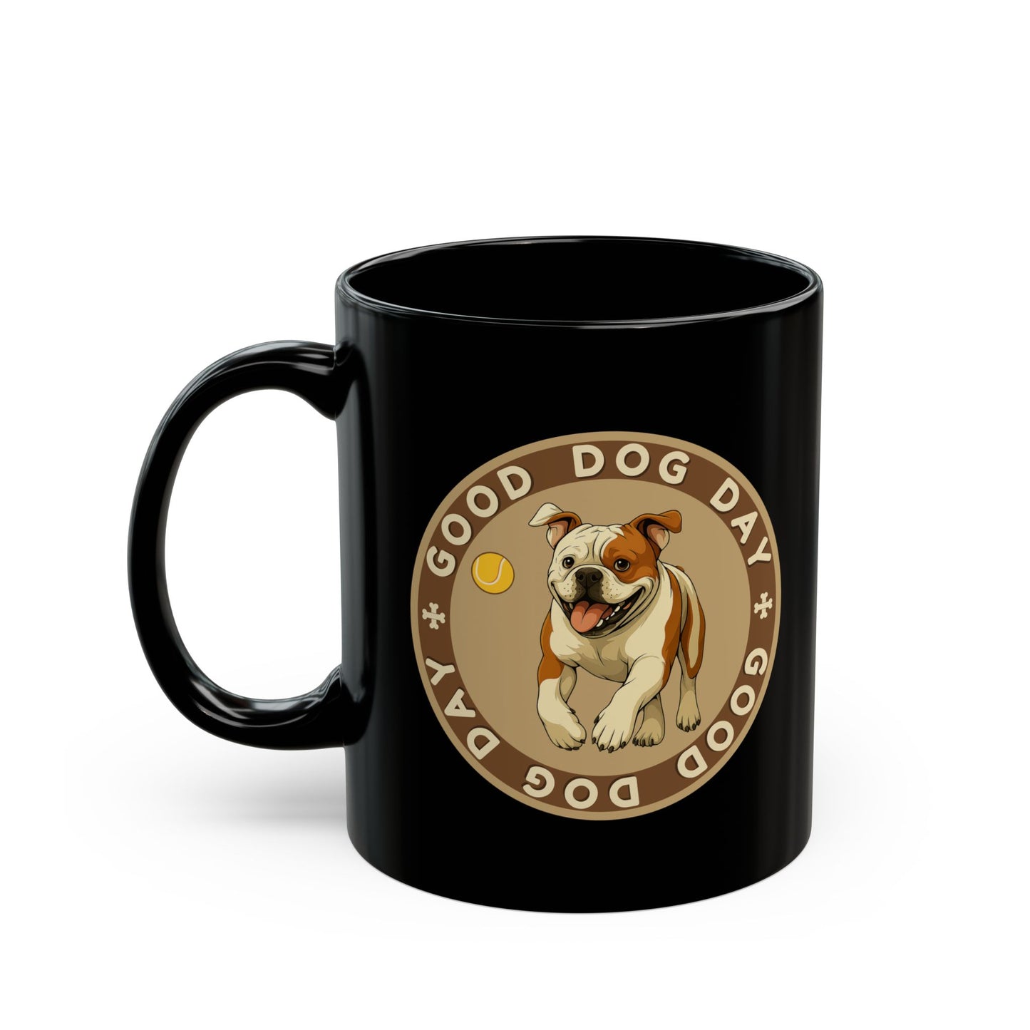 Good Dog Day Bulldog Black Mug – Rust & Cream