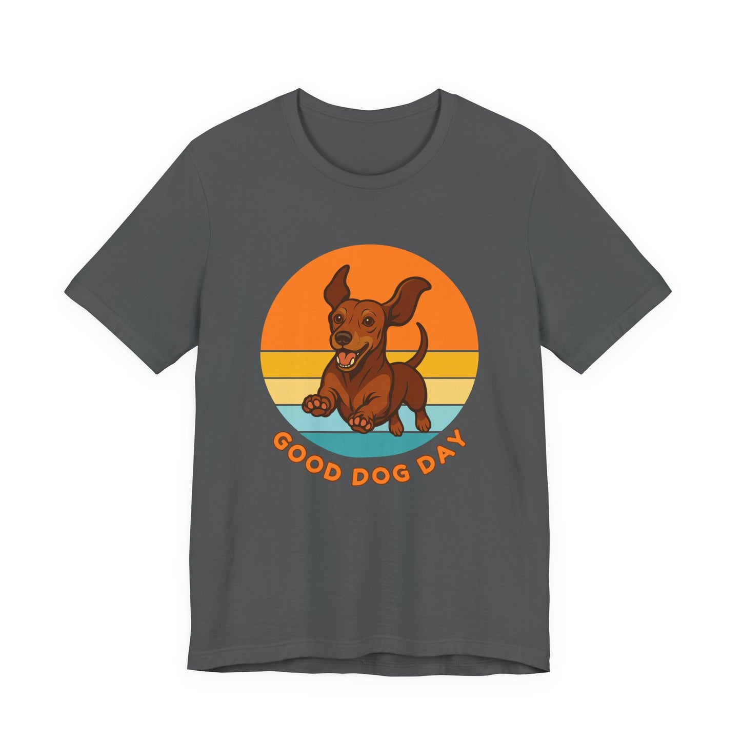 Good Dog Day Dachshund Shirt – Deep Brown & Caramel – Retro Sunset