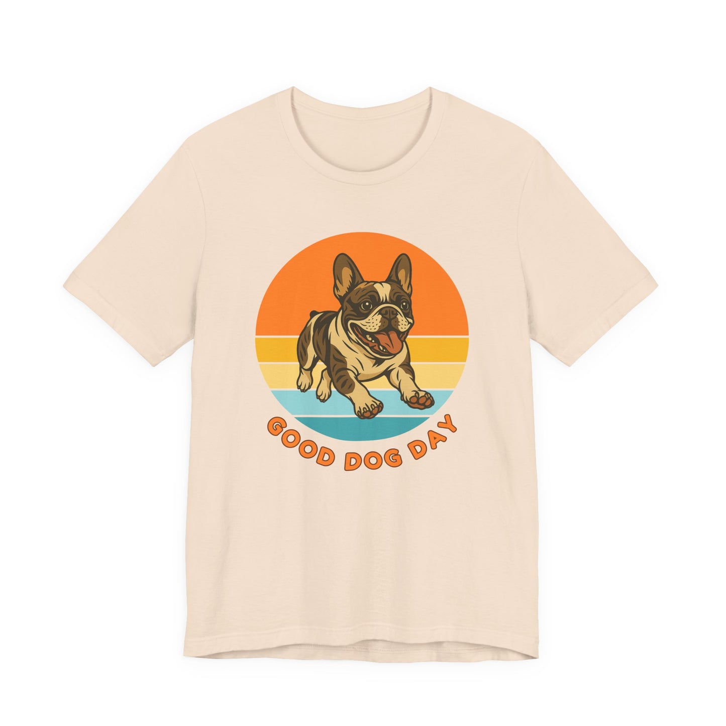 Good Dog Day French Bulldog Shirt – Cream & Charcoal Retro Sunrise