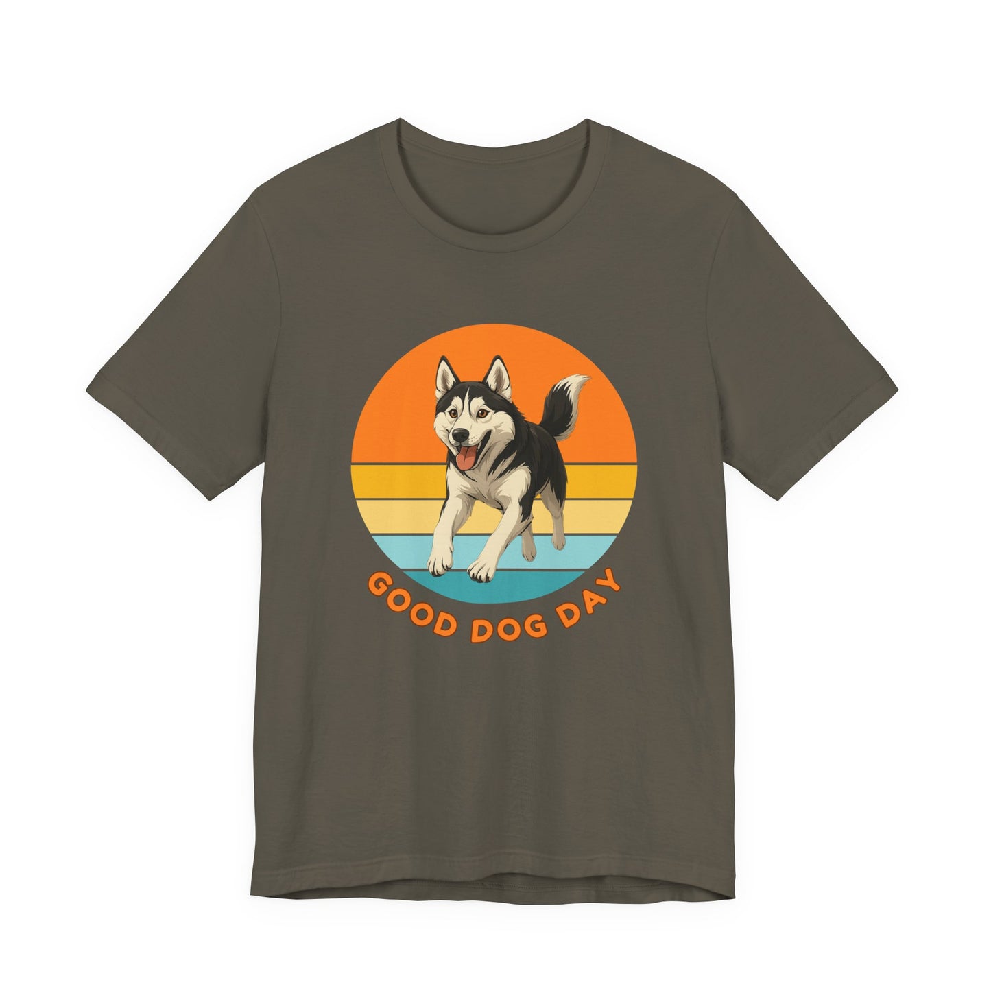Good Dog Day Husky Shirt – Driftwood & Bark – Retro Sunset