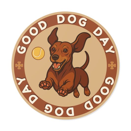 Good Dog Day Dachshund 2"x2" Sticker – Deep Brown & Caramel