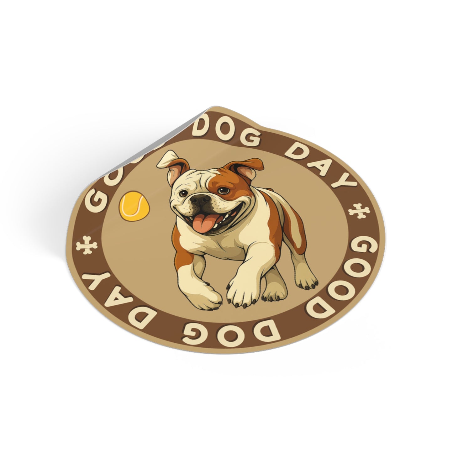 Good Dog Day Bulldog 2"x2" Sticker – Rust & Cream