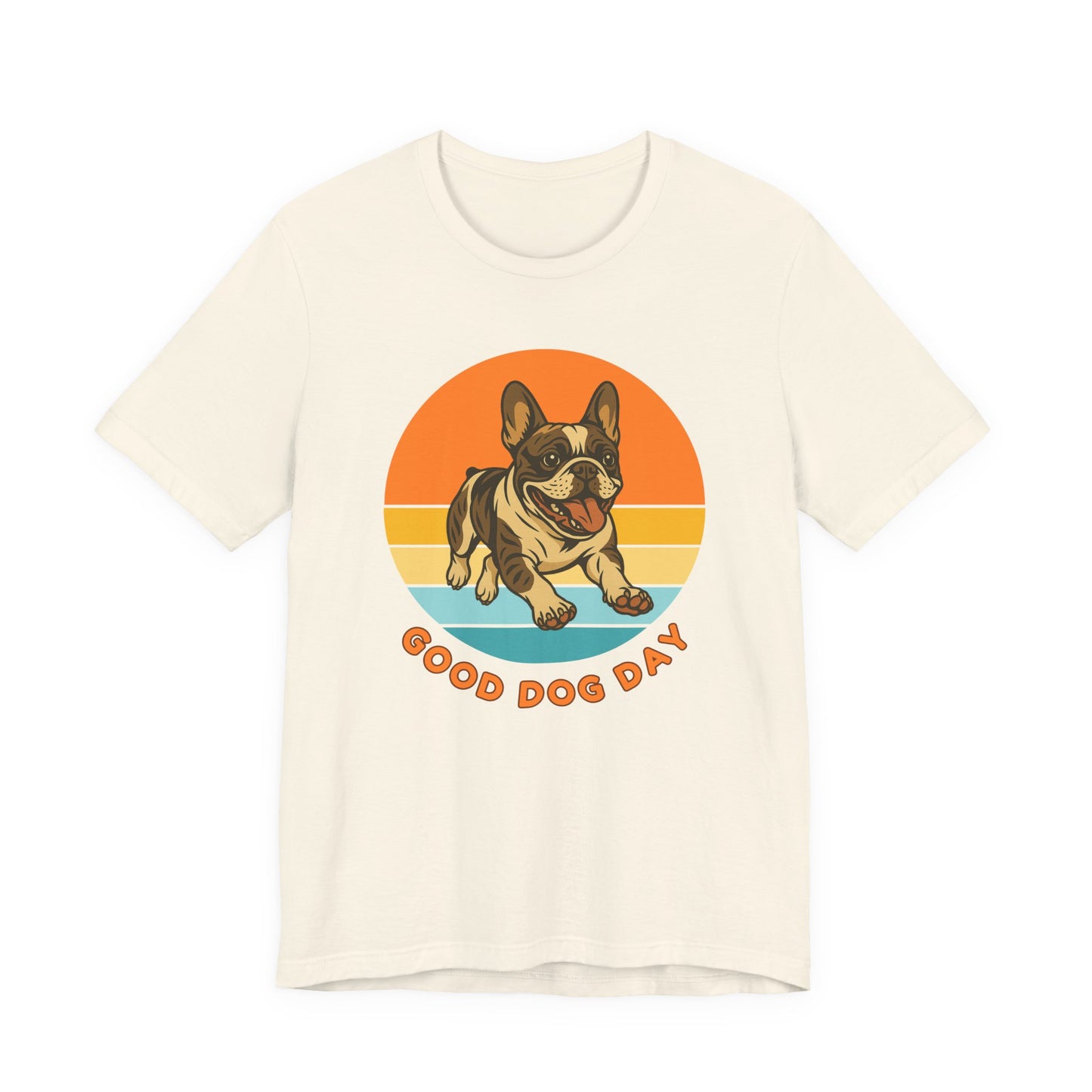 Good Dog Day French Bulldog Shirt – Cream & Charcoal Retro Sunrise
