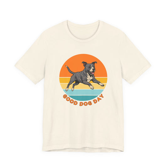 Good Dog Day Pit Bull Shirt – Blue Smoke & Cream – Retro Sunset