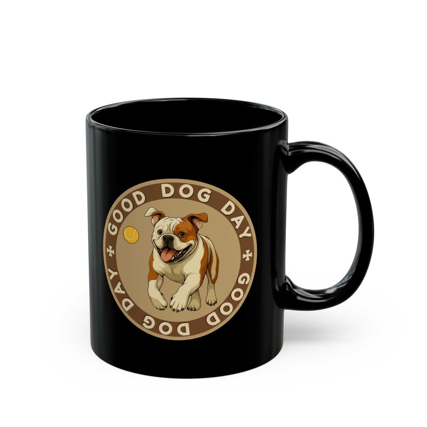 Good Dog Day Bulldog Black Mug – Rust & Cream