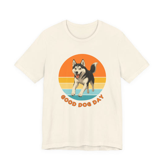 Good Dog Day Husky Shirt – Driftwood & Bark – Retro Sunset