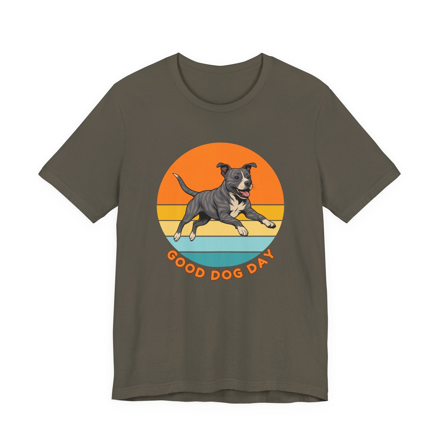 Good Dog Day Pit Bull Shirt – Blue Smoke & Cream – Retro Sunset