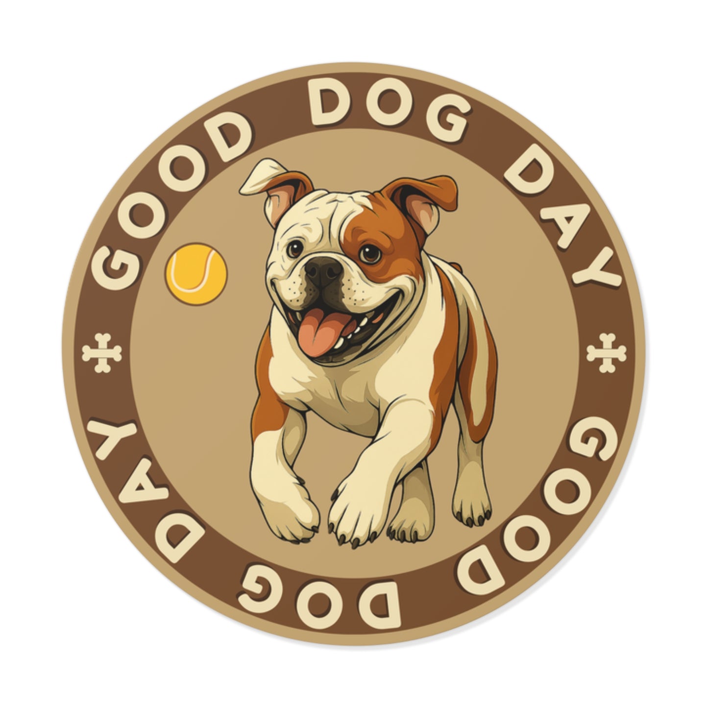 Good Dog Day Bulldog 2"x2" Sticker – Rust & Cream