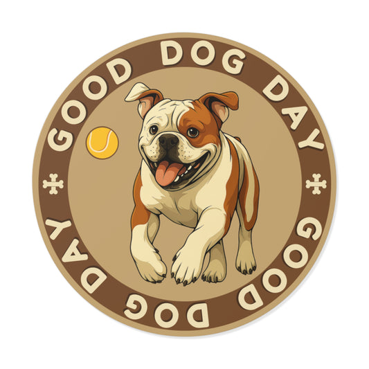 Good Dog Day Bulldog 2"x2" Sticker – Rust & Cream