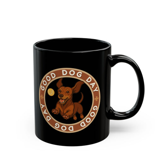 Good Dog Day Dachshund Black Mug – Deep Brown & Caramel