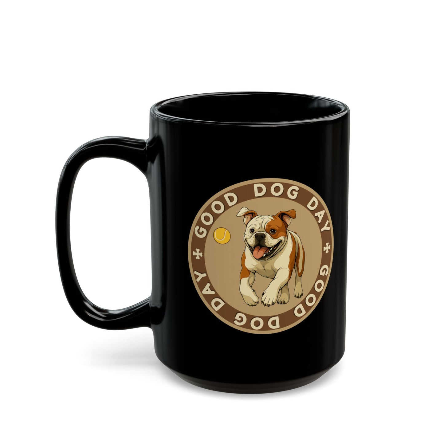Good Dog Day Bulldog Black Mug – Rust & Cream