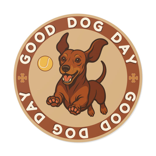 Good Dog Day Dachshund 3"x3" Sticker – Deep Brown & Caramel