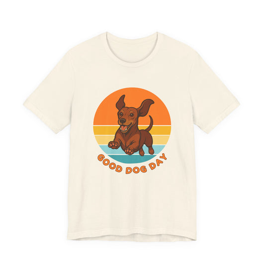 Good Dog Day Dachshund Shirt – Deep Brown & Caramel – Retro Sunset