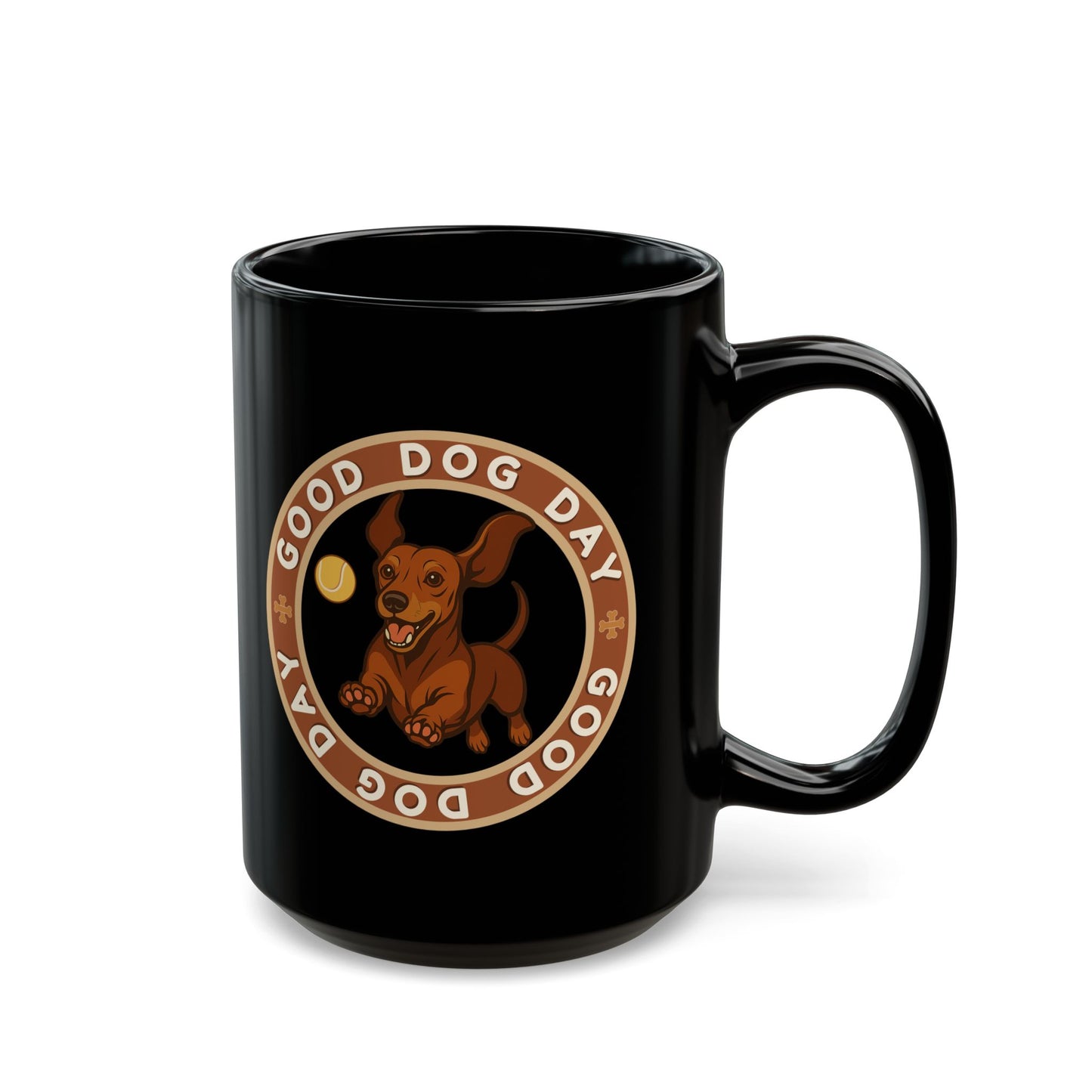 Good Dog Day Dachshund Black Mug – Deep Brown & Caramel