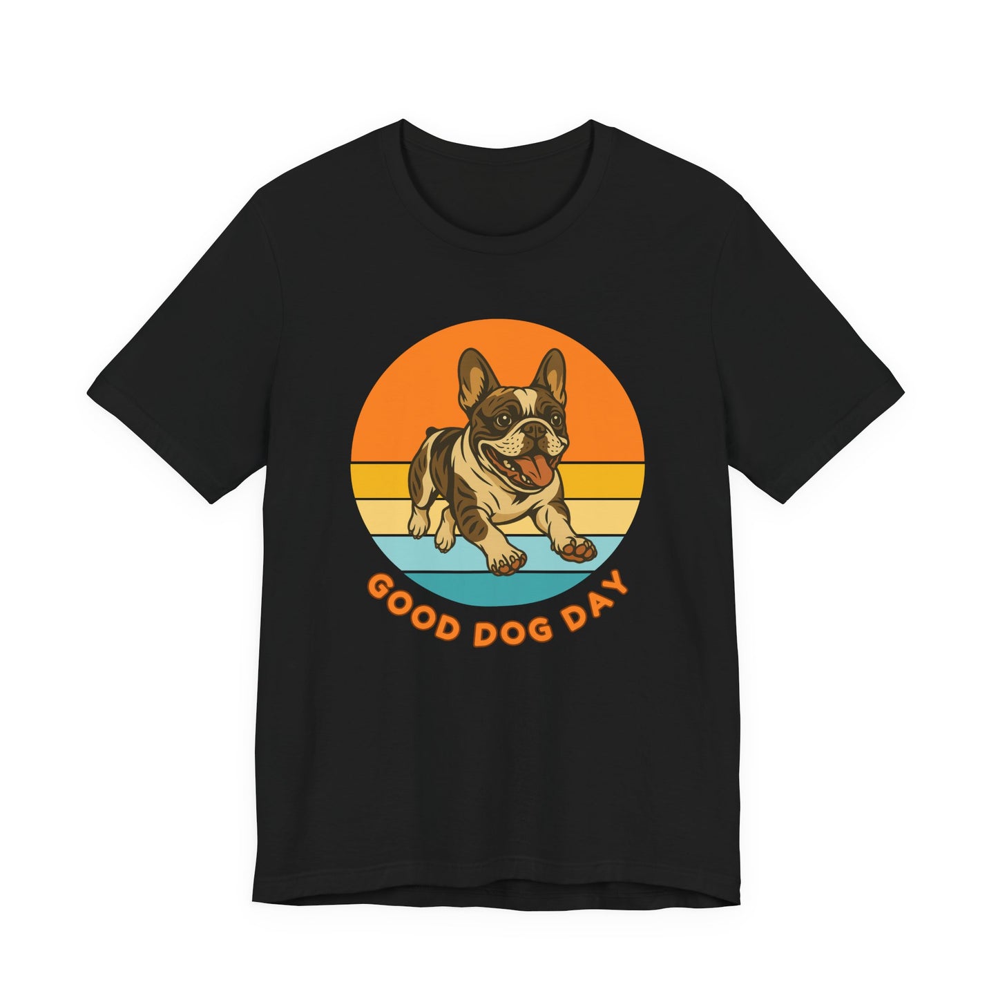 Good Dog Day French Bulldog Shirt – Cream & Charcoal Retro Sunrise