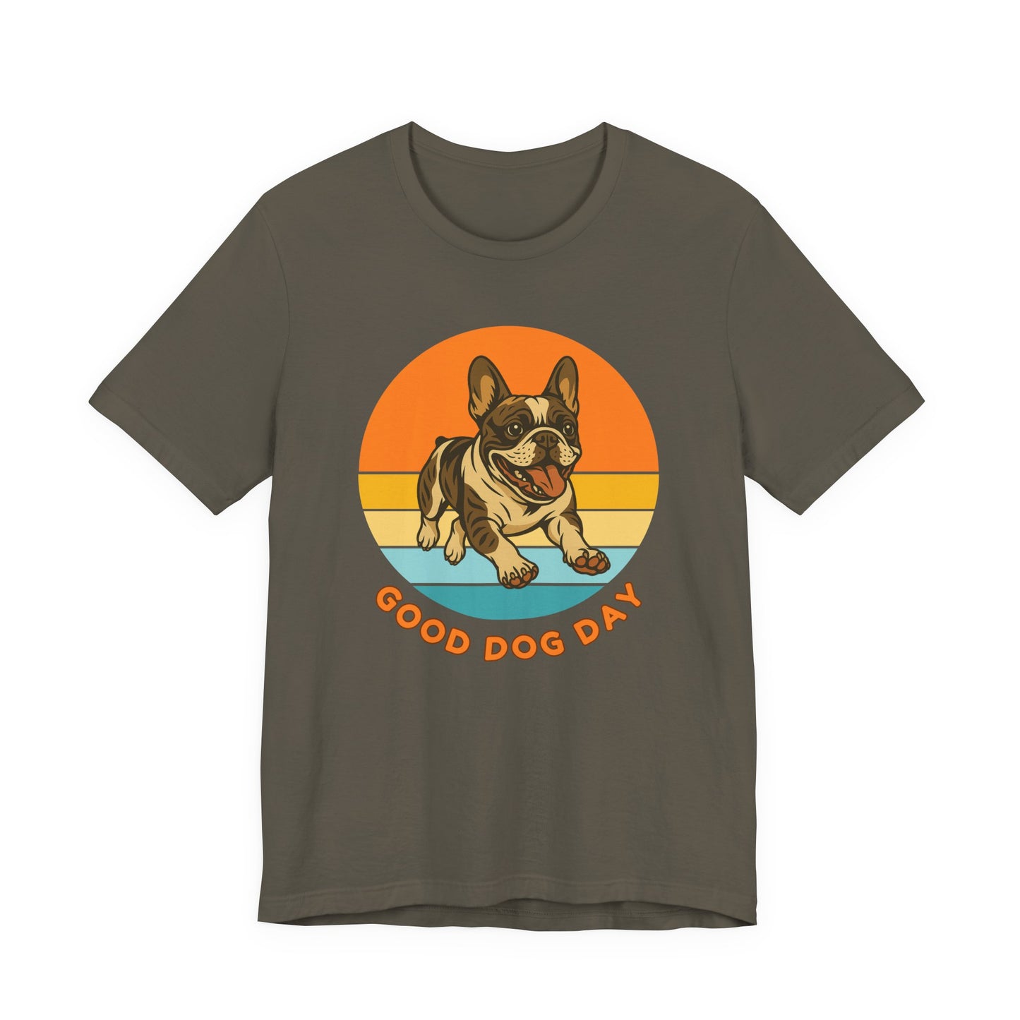 Good Dog Day French Bulldog Shirt – Cream & Charcoal Retro Sunrise