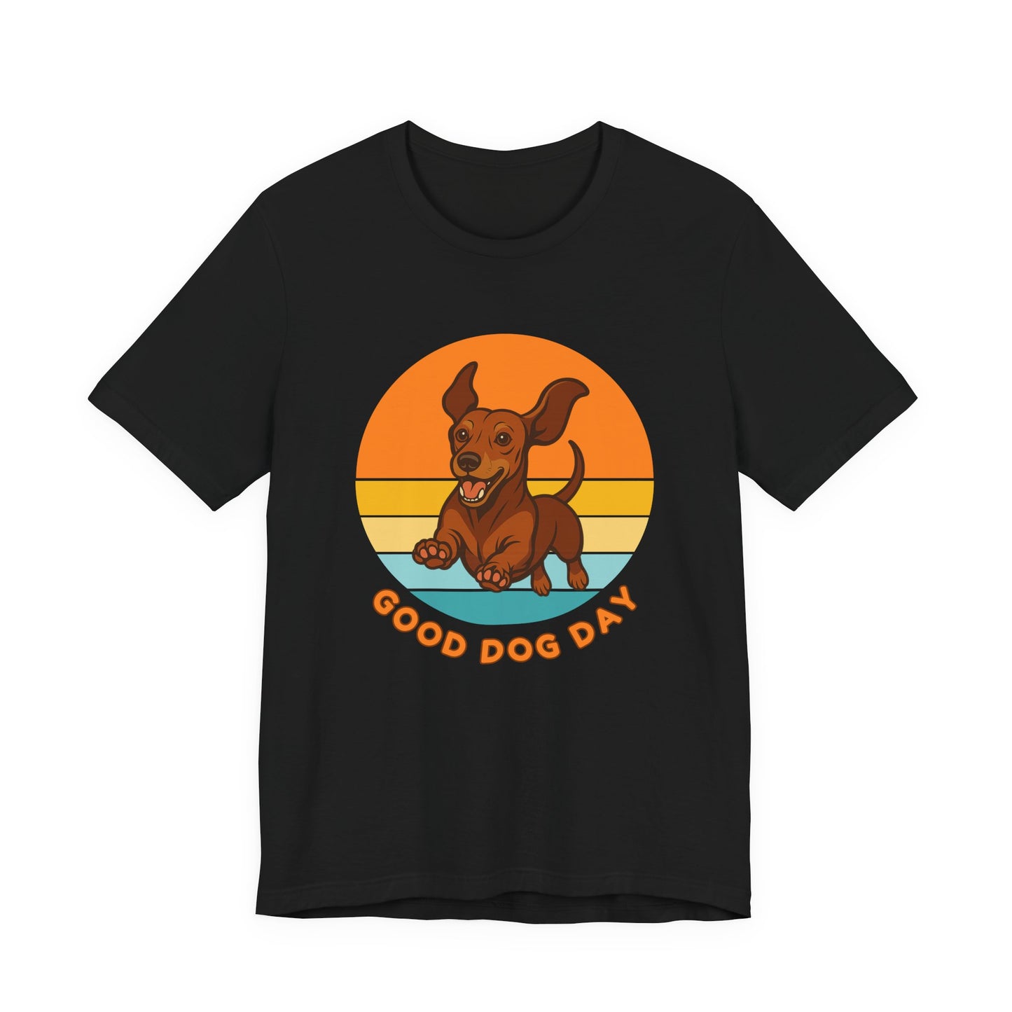 Good Dog Day Dachshund Shirt – Deep Brown & Caramel – Retro Sunset
